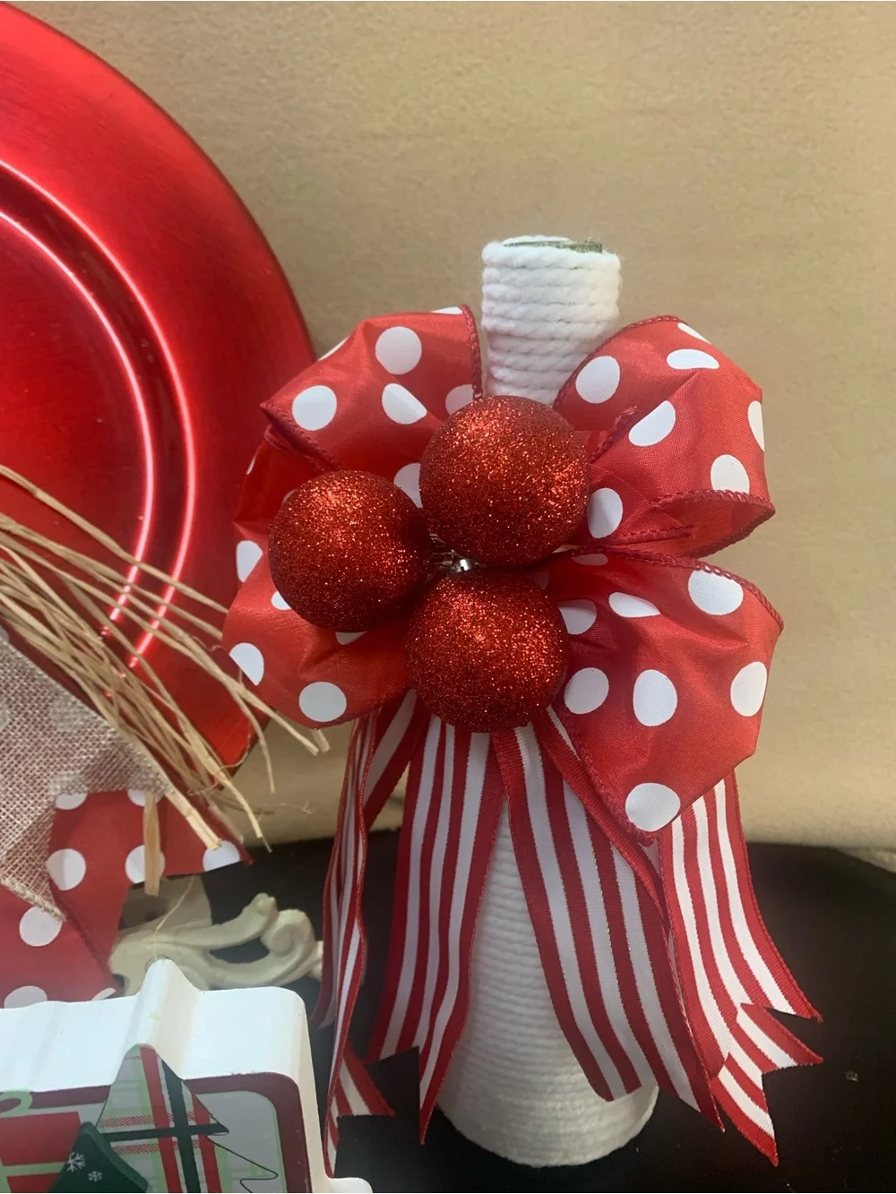 Home Holiday Red Polka Dot Burlap Accent Wreath Bow. Inv 581 Good for Christmas